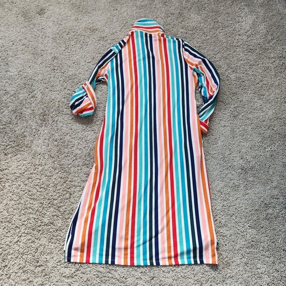 LuLaRoe Women X Small Long Sleeve Colorful Stripe Buttons Asymmetric Shirt Dress - Picture 6 of 6